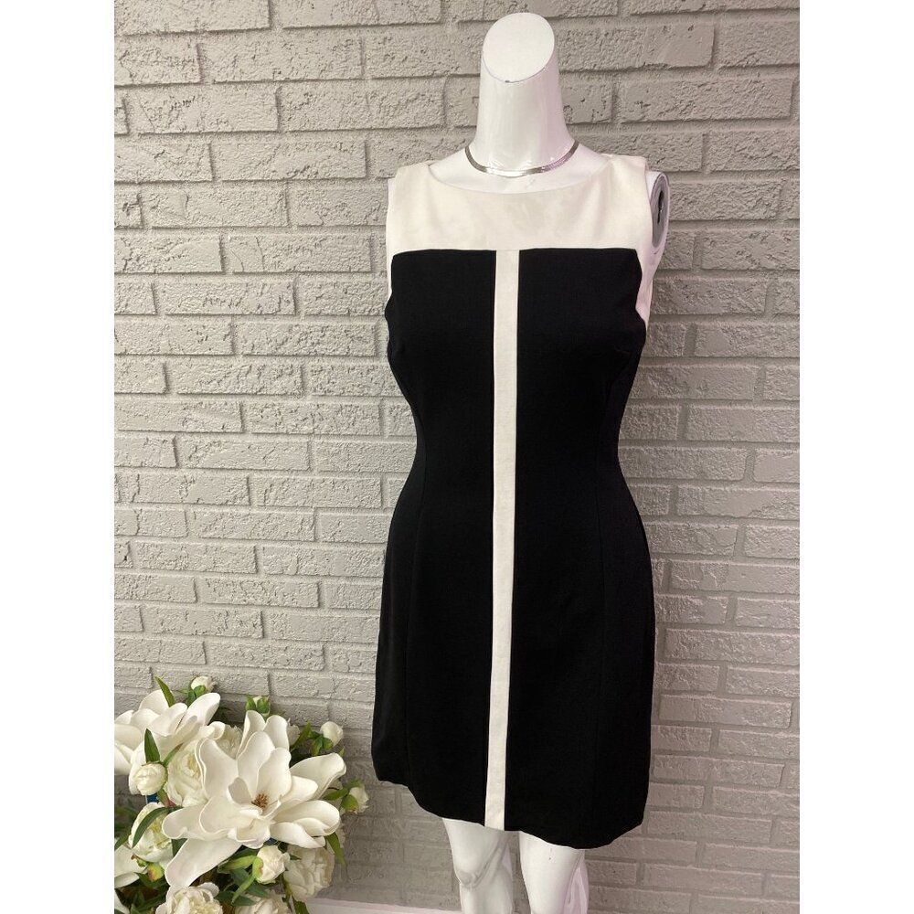Ralph Lauren Women Black White Color Block Sheath Dress Size 6 Petite